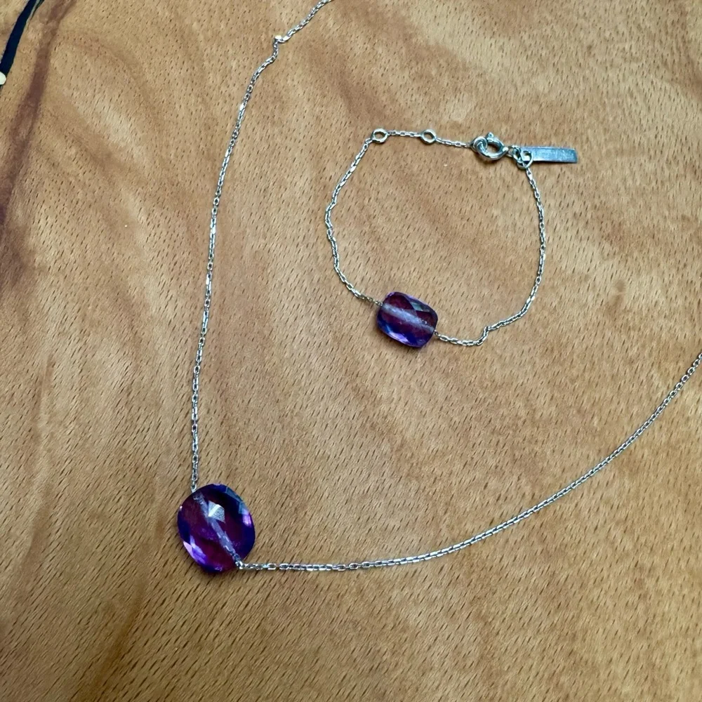Mother/Daughter Amethyst Cushion cut  Necklace and Bracelet Set - Picture 2 of 6